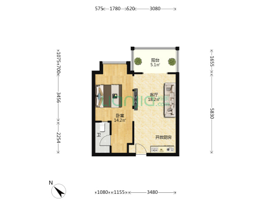 凤凰水城凤凰湾 1室1厅1卫 53平方