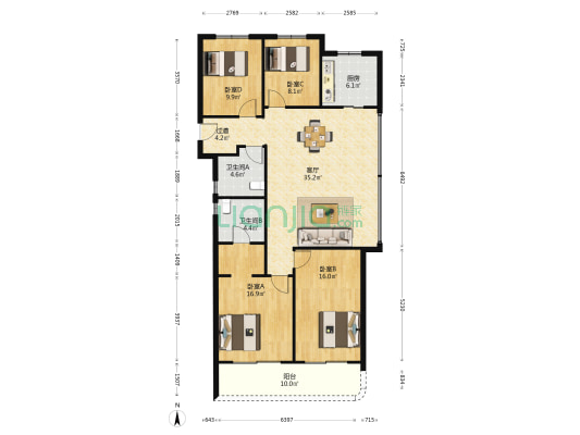 滨江望涛月明 4室1厅2卫 139平方