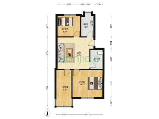 谌家巷 3室1厅1卫 74平方