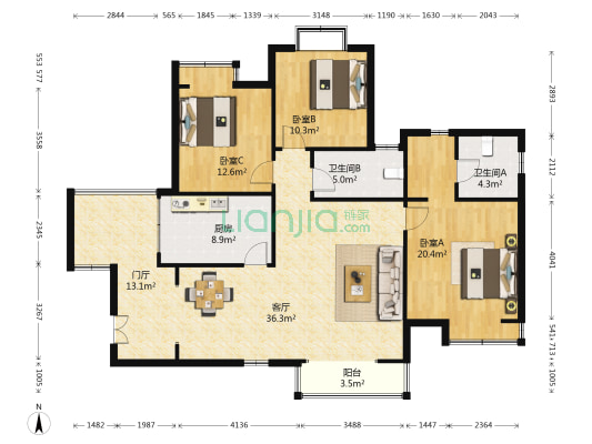 御锦城原香 3室1厅2卫 130平方
