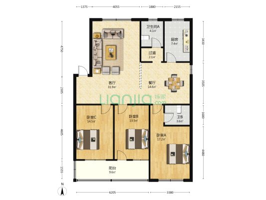 南屏路 3室2厅2卫 139平方