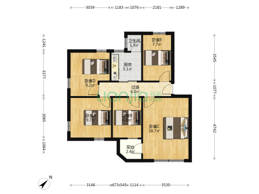 清花二路 5室0厅1卫 75平方