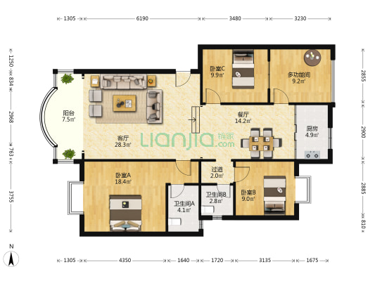 仟村佳宇小区 4室2厅2卫 124平方