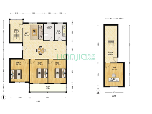 学田棕榈园 4室1厅1卫 114平方