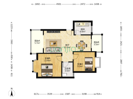 学府芳邻 2室1厅1卫 73平方