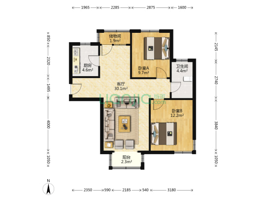 尚园 2室1厅1卫 95平方