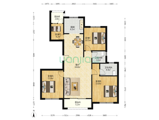 海尔双湖壹号公馆 4室1厅2卫 131平方