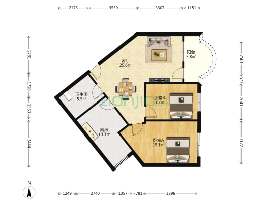 侨中公寓 2室1厅1卫 93平方