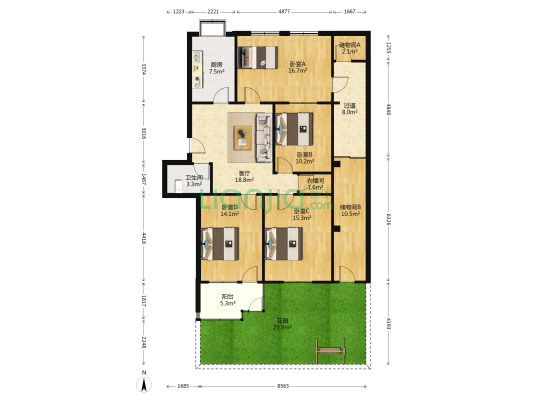 金水路9号院附2号院 4室1厅1卫 86平方
