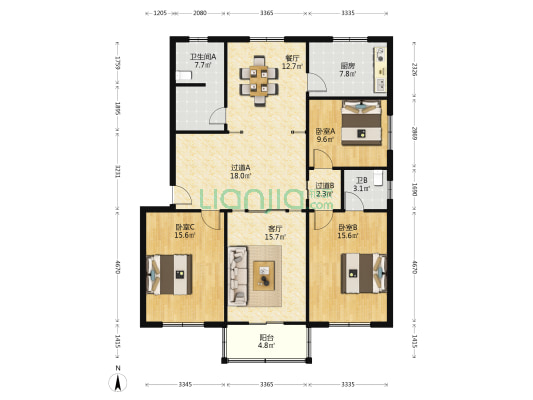 新华东路5号 3室2厅2卫 135平方