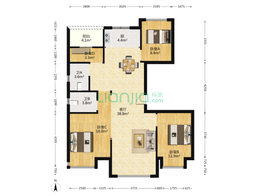 滨湖印象花园 4室1厅2卫 125平方