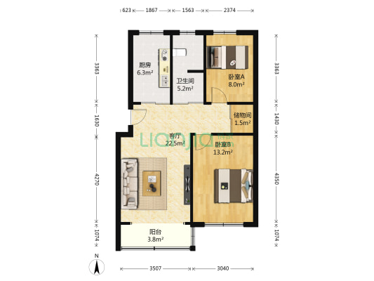 桥北新村 2室1厅1卫 77平方
