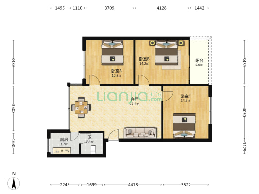 学府街112号 3室1厅1卫 88平方