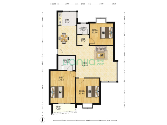 长沙小区 3室1厅2卫 132平方