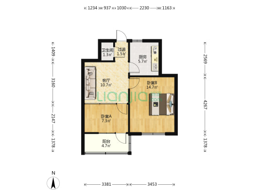 中华巷37号院 2室1厅1卫 53平方