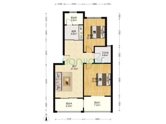 中宏新农中心 2室1厅1卫 85平方