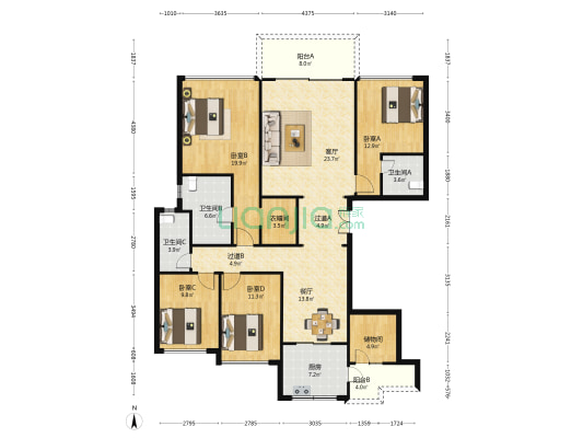 蓝光雍锦世家 4室2厅3卫 173平方