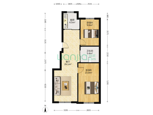 万家河畔 2室1厅1卫 81平方