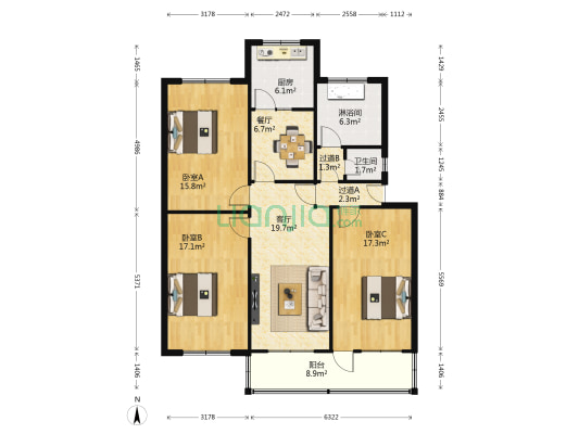 信访办家属楼 3室2厅2卫 109平方