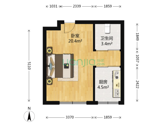 锦泉源D1区 1室0厅1卫 40平方