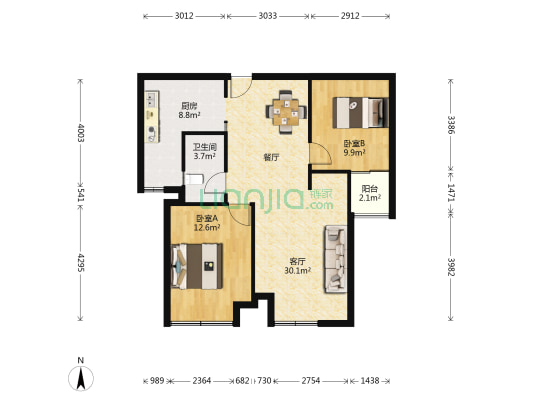 宝龙国际花园 2室1厅1卫 89平方