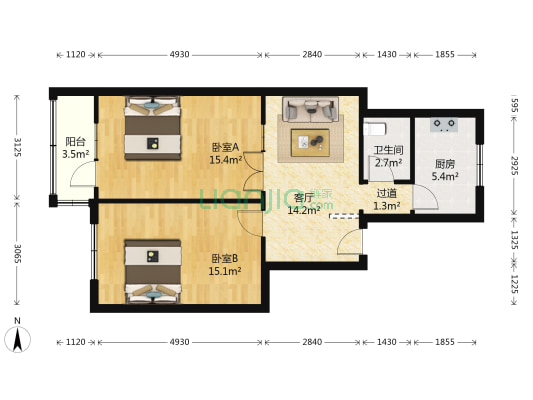 宁夏路双号(北仲) 2室1厅1卫 73平方