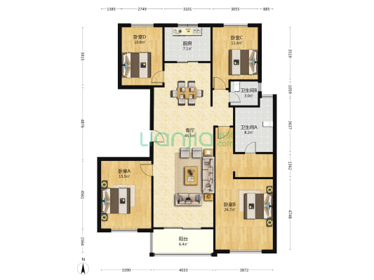 仁恒江湾世纪溪园 4室1厅2卫 169平方