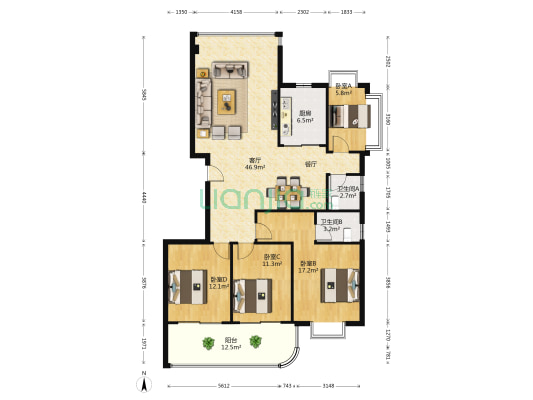 水岸华庭 4室1厅2卫 134平方