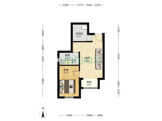石泉砖厂A1区 1室1厅1卫 45平方