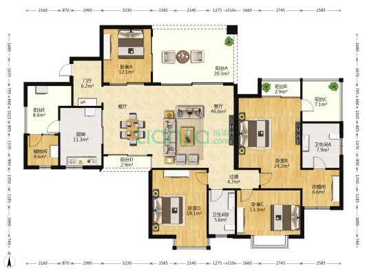 兆南丽湾 4室1厅2卫 198平方