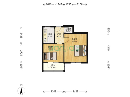 铁路宿舍 2室0厅1卫 44平方
