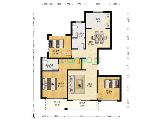 九峰拾号院 3室2厅2卫 110平方