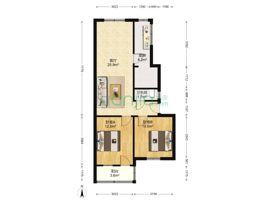 襄阳二中新校区家属院 2室1厅1卫 74平方
