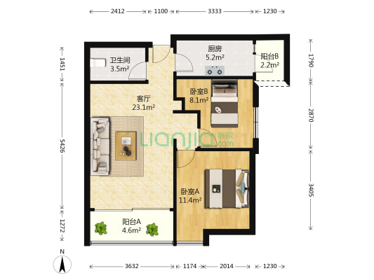 富力东山新天地公寓 2室1厅1卫 89平方