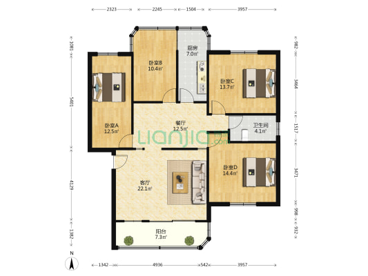 宝中路31号 4室2厅1卫 118平方