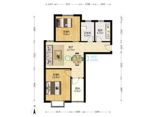 虞枫家园 2室1厅1卫 78平方