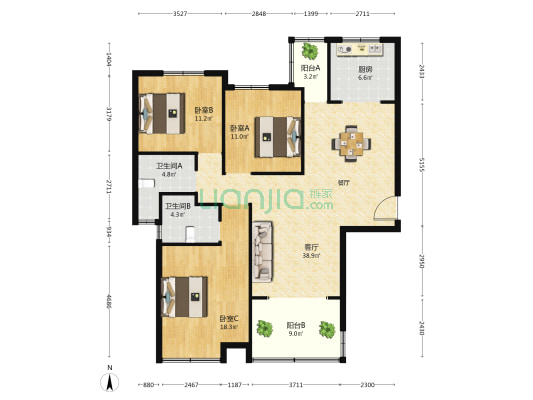 恒丰花园 3室1厅2卫 137平方