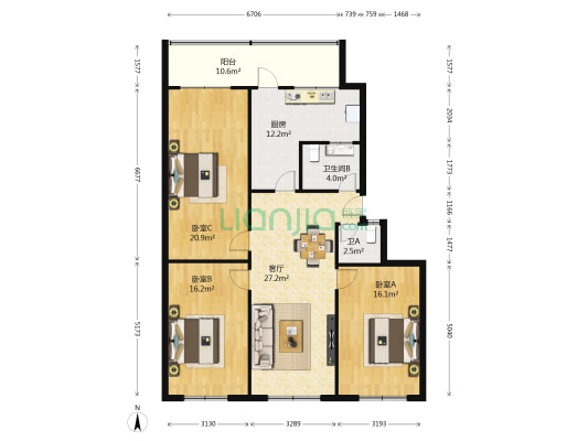 黄河电子电器商住楼 3室1厅2卫 127平方