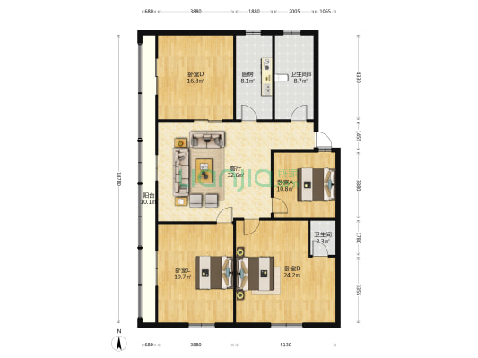 小孟楼东 4室1厅2卫 136平方