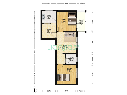 儿童医院宿舍 2室2厅1卫 62平方