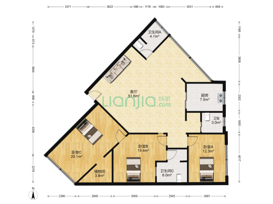 百合苑 3室1厅3卫 135平方