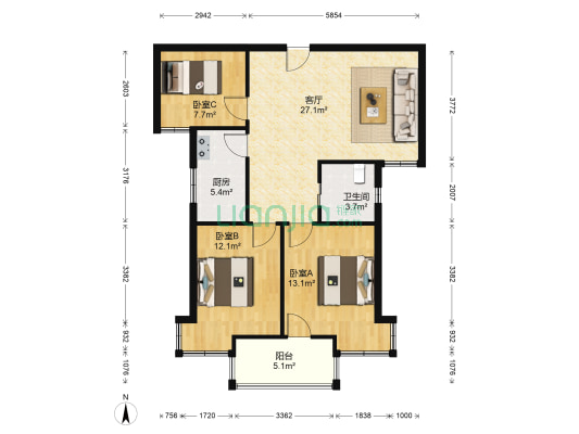 隆庭佳苑 3室1厅1卫 88平方