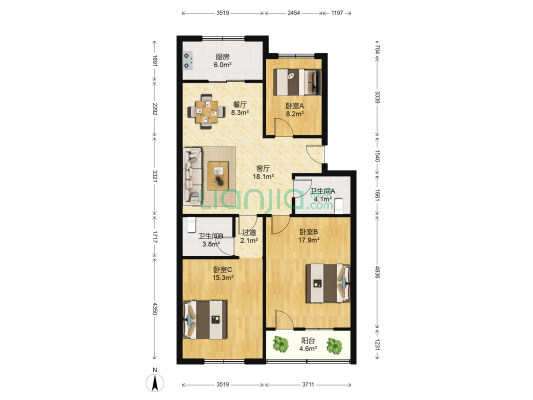 钟振路137号 3室2厅2卫 108平方