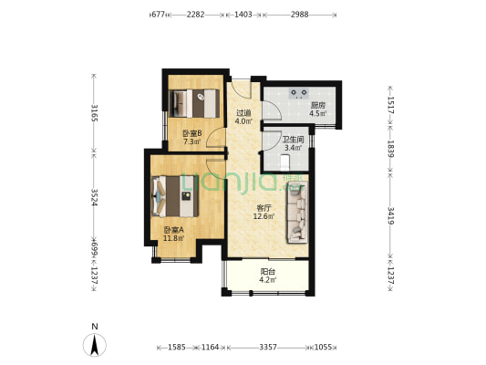 芳香家园 2室1厅1卫 69平方