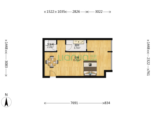 恒和主场 1室0厅1卫 47平方