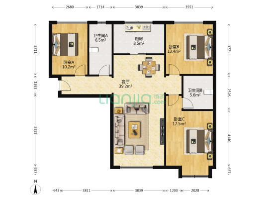 易大天地(二手) 3室1厅2卫 137平方