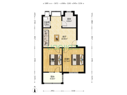 地矿天地 2室1厅1卫 63平方