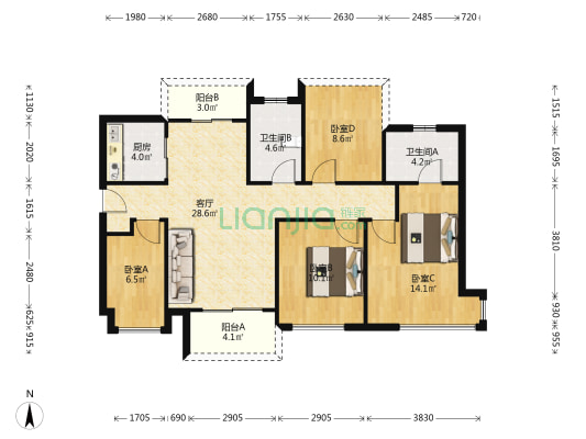 石榴春江湖畔 4室1厅2卫 113平方