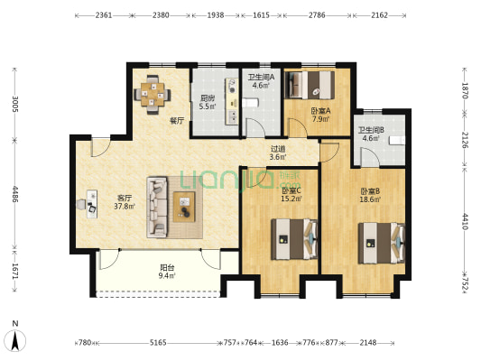 协信天骄观澜国际社区 3室1厅2卫 136平方