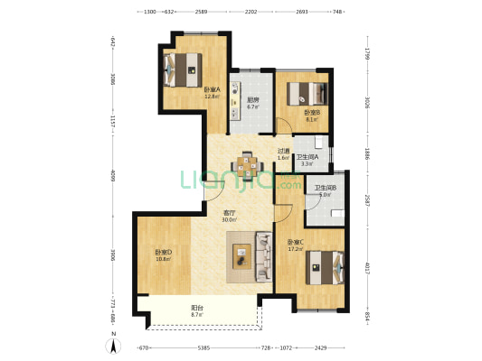 金辉优步星樾 4室1厅2卫 128平方